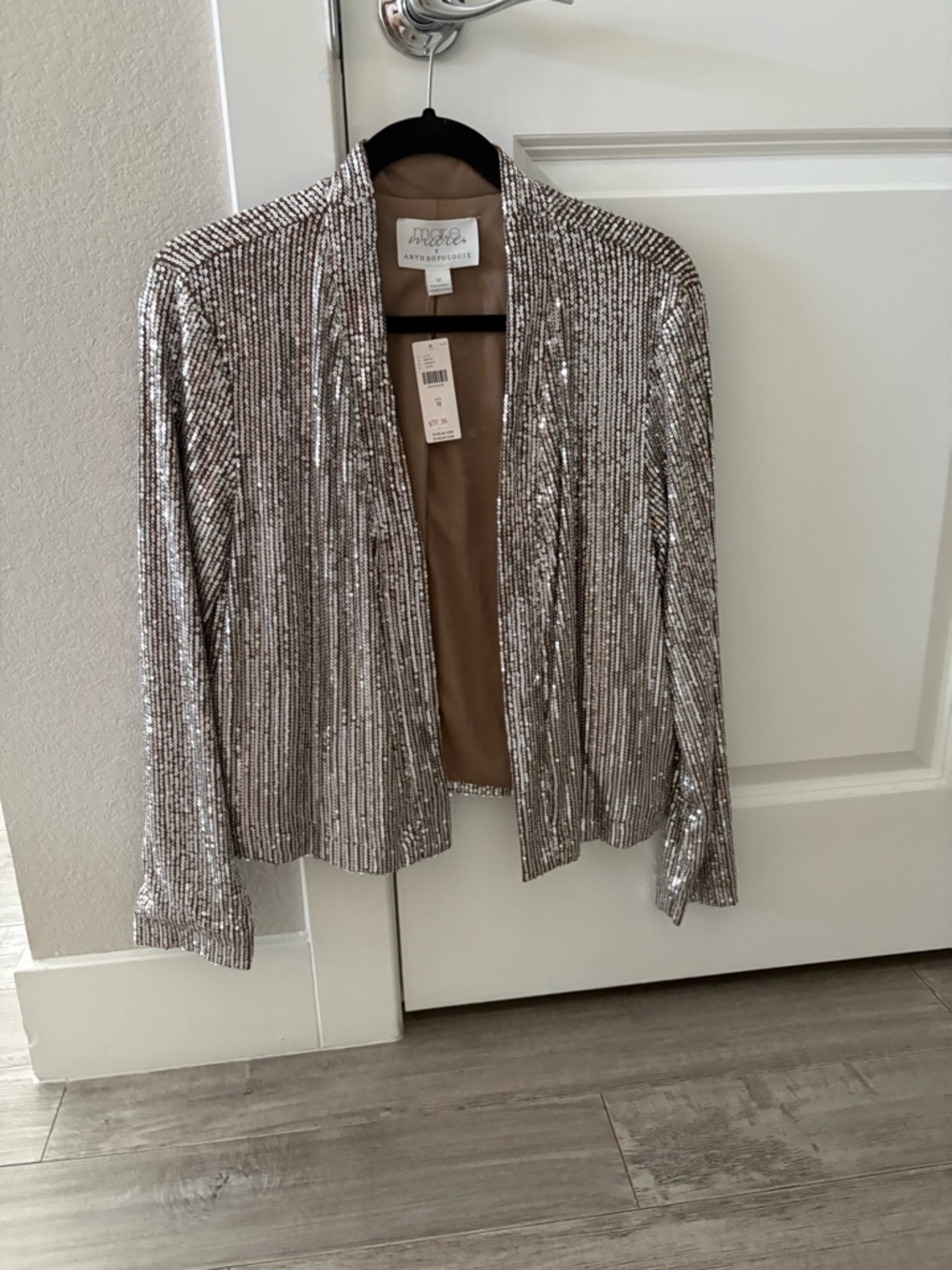 Anthropologie Taupe Sequin Open Blazer by Mare